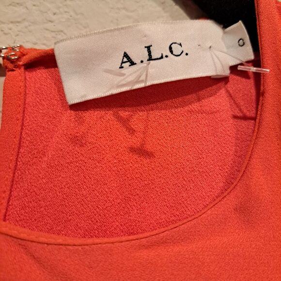 A.L.C. Coral Orange Sleeveless Dress Waist Bandeau Side Slits Side Zip sz 0 New! - Picture 4 of 8